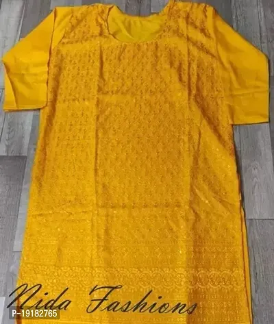 Nida Fashions Straight Mustard Self Pattern Cotton Blend Kurta For Women