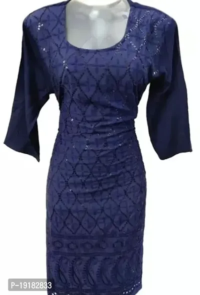 Nida Fashions Straight Blue Self Pattern Cotton Blend Kurta For Women-thumb0