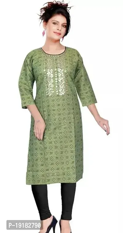 Nida Fashions Straight Green Self Pattern Cotton Blend Kurta For Women