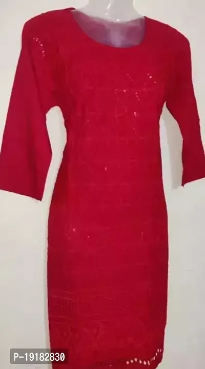 Nida Fashions Straight Red Self Pattern Cotton Blend Kurta For Women-thumb0
