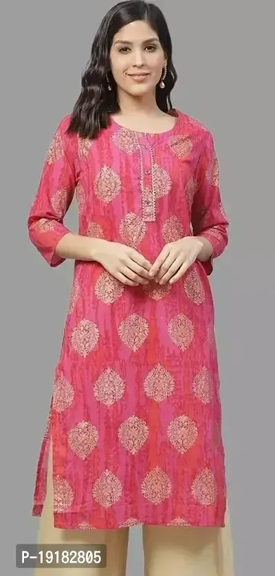 Nida Fashions Straight Pink Self Pattern Cotton Blend Kurta For Women