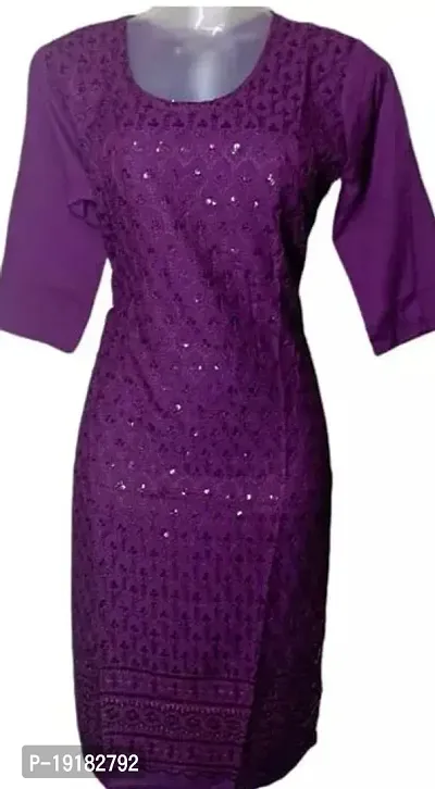 Nida Fashions Straight Purple Self Pattern Cotton Blend Kurta For Women