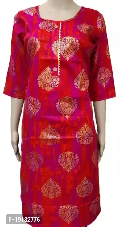 Nida Fashions Straight Red Self Pattern Cotton Blend Kurta For Women