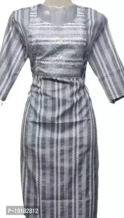 Nida Fashions Straight Grey Self Pattern Cotton Blend Kurta For Women