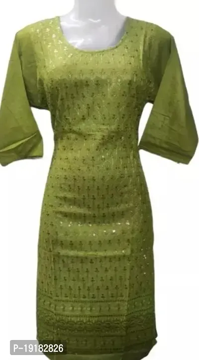 Nida Fashions Straight Green Self Pattern Cotton Blend Kurta For Women-thumb0