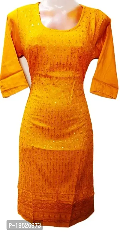 Yellow Cotton Blend Chikan Embroidery Kurtas For Women-thumb0