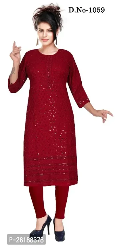 Full Embroidery chicken Cotton Blend Rayon Straight Kurtis for women/Girls