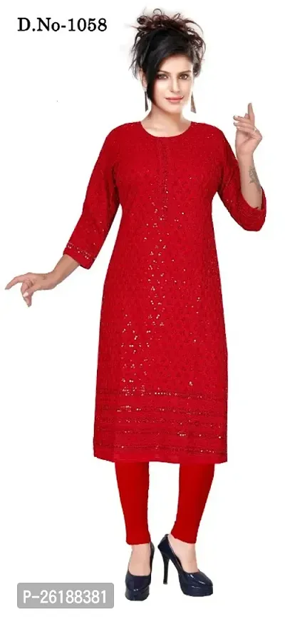 Full Embroidery chicken Cotton Blend Rayon Straight Kurtis for women/Girls