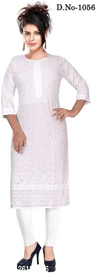 Full Embroidery chicken Cotton Blend Rayon Straight Kurtis for women/Girls-thumb3