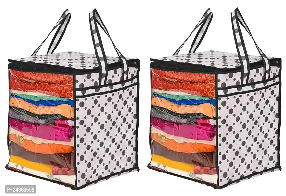 Urban Utopia Saree Storage Bag | Zip Closure Saree Cover | Transparent Window Storage Bag | Clothes Storage Bag | Wardrobe Organiser for Suit | Dot-Print |Pack Of 2|White  Black