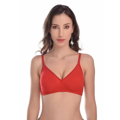 Women Non-Padded Mold Bra (32, RED)