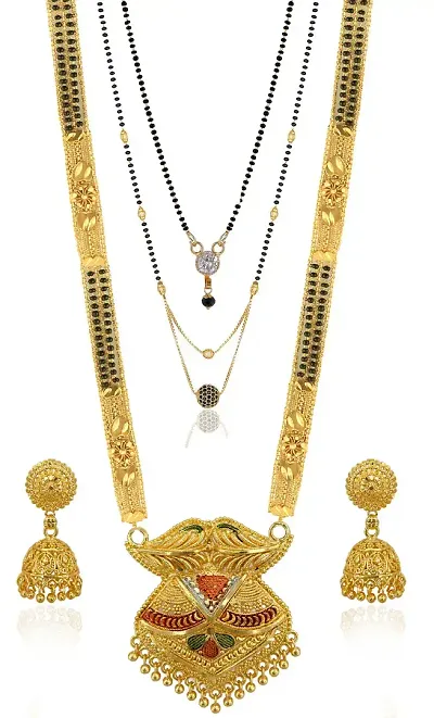 Stylish Brass Beads Jewellery Set For Women(Pack of 2 Mangalsutra With 1 Pair of Earrings)