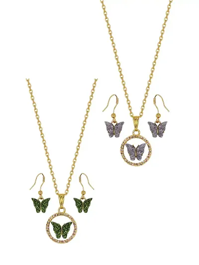 Shimmering Alloy Butterfly Design Jewellery Set For Women And Girls- Set Of 2