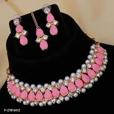 Stylish Pink Brass Jewellery Set For Women-thumb0