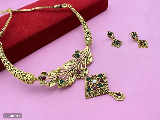 Stylish Golden Brass Jewellery Set For Women-thumb3