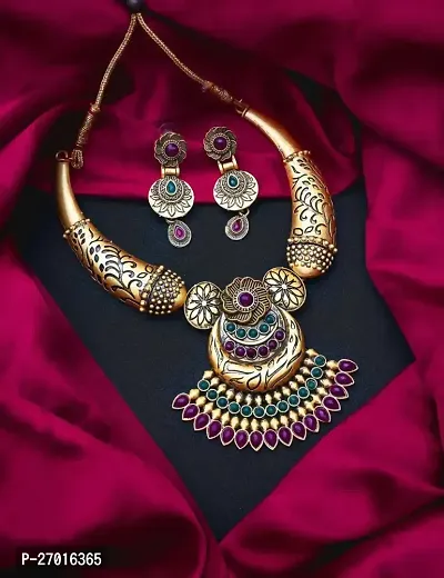 Stylish Golden Brass Jewellery Set For Women-thumb0