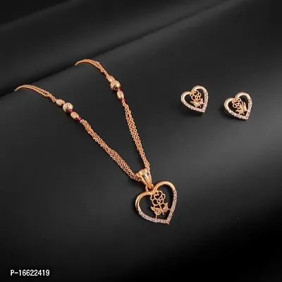 Rose Gold Beautiful And Staylish pendant Chain With Earrings-thumb0