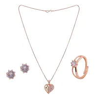 Rose Gold Beautiful And Staylish Pendant Chain,Earrings And Ring-thumb1