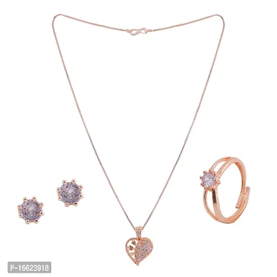 Rose Gold Beautiful And Staylish Pendant Chain,Earrings And Ring-thumb2