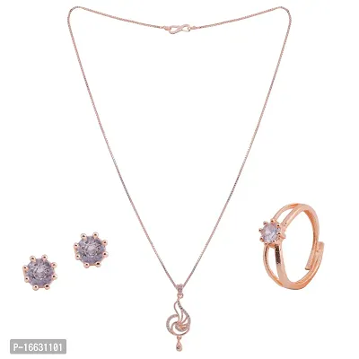 Rose Gold Beautiful And Staylish Pendant Chain With Earrings-thumb2