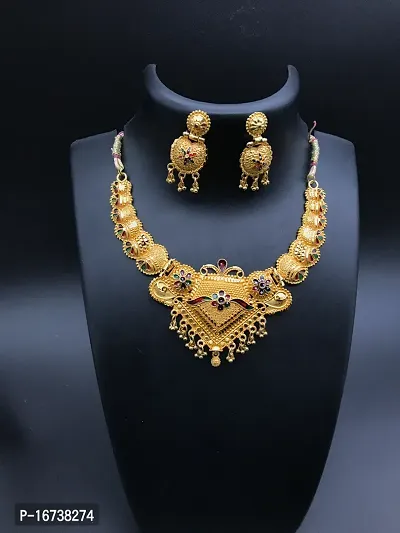 Unique Premium Jewellery Set for Women Gold plated Necklace Set with Earrings For Women's
