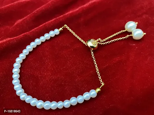 Woman Pearl Agate Jade Pendant Round Bead Chain Bracelet-thumb0