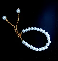 Woman Pearl Agate Jade Pendant Round Bead Chain Bracelet-thumb1