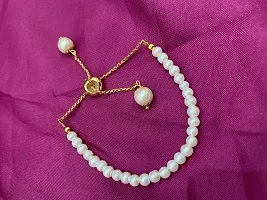 Woman Pearl Agate Jade Pendant Round Bead Chain Bracelet-thumb3