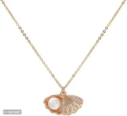 Rose Gold Oyster Shell Pearl Pendant Necklace Chain For Women-thumb3
