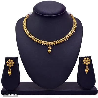 Jewellery Pack of 1 Gold Plated Traditional Choker set with 1 Pair of Earring-thumb0