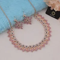 Pink Color Rose Gold Plated Crystal Necklace Jewellery Set with Earrings For Women And girls-thumb2