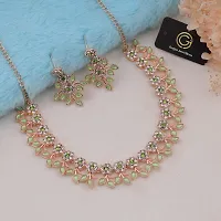 Light Green Color Rose Gold Plated Crystal Necklace Jewellery Set with Earrings For Women And girls-thumb2