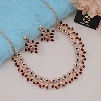 Maroon Color Rose Gold Plated Crystal Necklace Jewellery Set with Earrings For Women And girls-thumb1