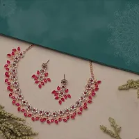 Pink Color Rose Gold Plated Crystal Necklace Jewellery Set with Earrings For Women And girls-thumb2