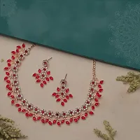 Red Color Rose Gold Plated Crystal Necklace Jewellery Set with Earrings For Women And girls-thumb2