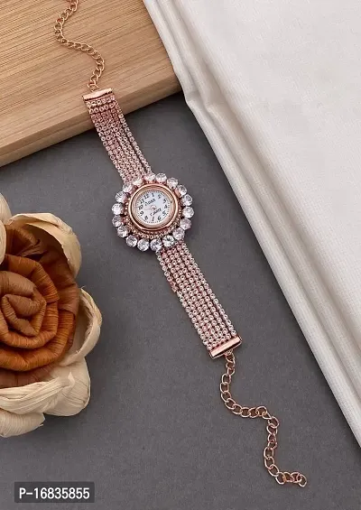 Designer Diamond Traditional Rose Gold Watch For Girls