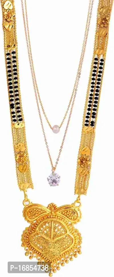 Gold Plated New Stylist Mangalsutra Combo Pack Of 2 Alloy Brass Mangalsutra For Women-thumb0