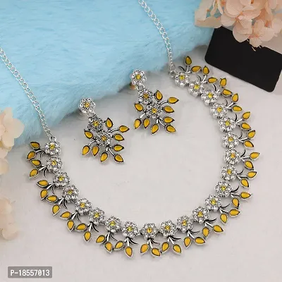 Amazing Silver Yellow Color Necklace With Earrings For Women's-thumb4