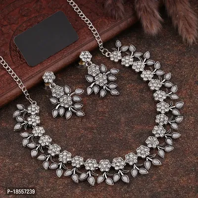 Amazing Silver White Color Necklace With Earrings For Women's-thumb0