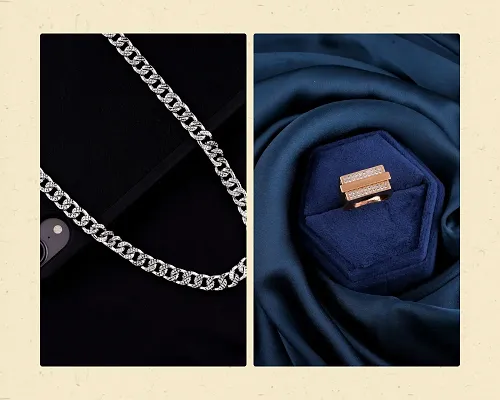 BEAUTIFUL SILVER CHAIN WITH DIAMOND RING COMBO FOR MENS