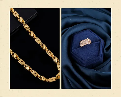 BEAUTIFUL GOLD CHAIN WITH DIAMOND RING COMBO FOR MENS