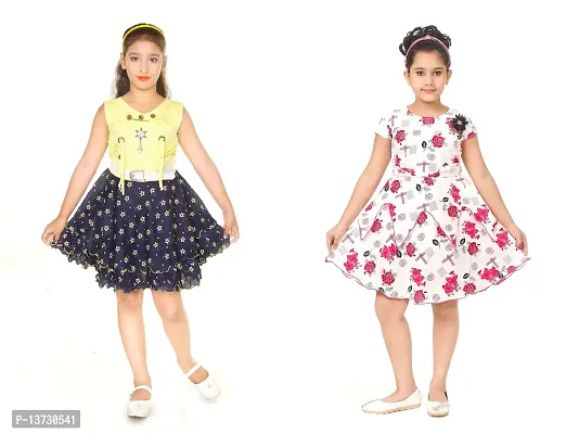 Nickys Disegno Girls Midi//Knee Length Party Dress Pack of 2. (2-3 Years, Yellow  Pink 1)