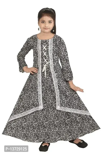 Nickys Disegno Girl's Lycra Casual Printed Gown Dress
