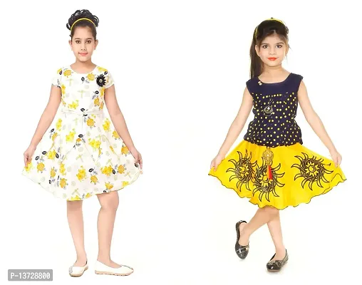 Nickys Disegno Girls Midi//Knee Length//Festive // Party Dress Pack of 2. (2-3 Years, Yellow 3)