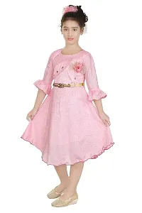Nickys Disegno Girls Midi/Knee Length Festive Party Dress (6-7 Years, Pink)-thumb2