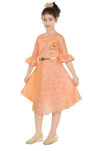 Nickys Disegno Girls Midi/Knee Length Festive Party Dress (6-7 Years, Peach)-thumb2