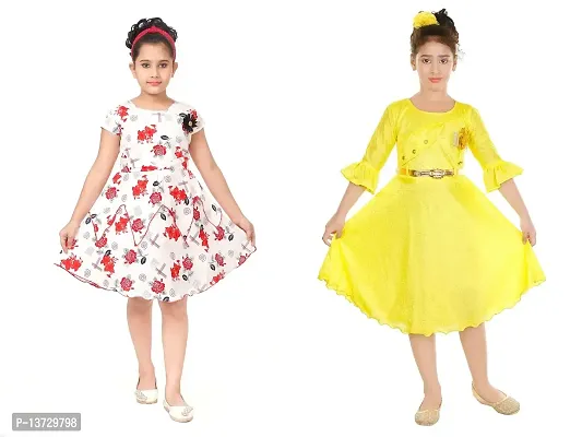 Nickys Disegno Girls Midi/Knee Length//Festive Party Dress Pack of 2. (2-3 Years, Red  Yellow)