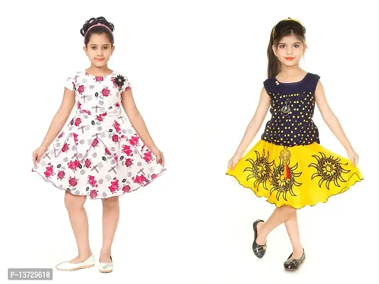 Nickys Disegno Girls Midi//Knee Length//Festive // Party Dress Pack of 2. (2-3 Years, Pink Yellow 5)