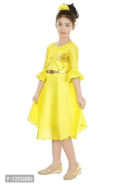 Nickys Disegno Girls Midi/Knee Length Festive Party Dress (9-10 Years, Yellow)-thumb3