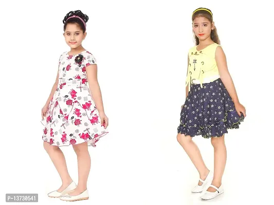 Nickys Disegno Girls Midi//Knee Length Party Dress Pack of 2. (2-3 Years, Yellow  Pink 1)-thumb3